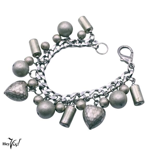 Vintage Charm Bracelet with Lots of Jingle Hearts and Balls 7.5" Long - Hey Viv - Picture 1 of 6